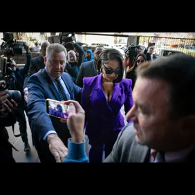 Megan Thee Stallion whose legal name is Megan Pete arrives at court to testify in the  trial of Rapper Tory Lanez for allegedly shooting her