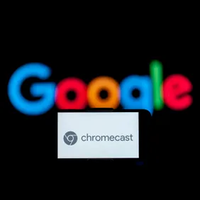 In this photo illustration, the logo of chromecast is seen