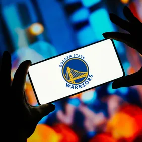 In this photo illustration, the Golden State Warriors logo