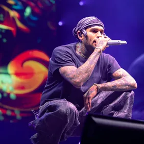 Chris Brown performing at Crypto.com Arena.