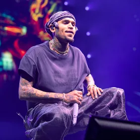 Chris Brown performing at Crypto.com Arena.