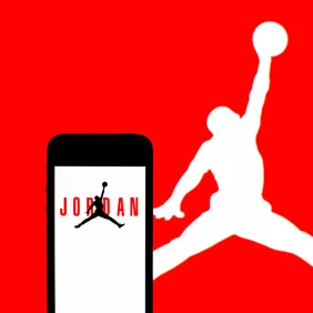 In this photo illustration, an Air Jordan logo seen