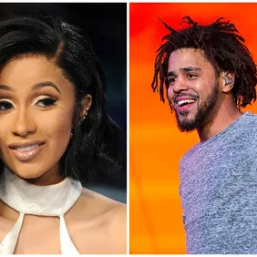 Cardi B via Gregg DeGuire/Getty Images, J. Cole via Andrew Chin/Getty Images