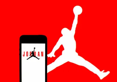 In this photo illustration, an Air Jordan logo seen