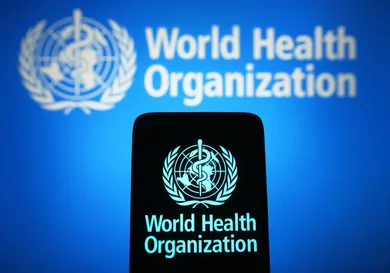 In this photo illustration, the World Health Organization (