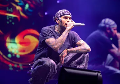 Chris Brown performing at Crypto.com Arena.